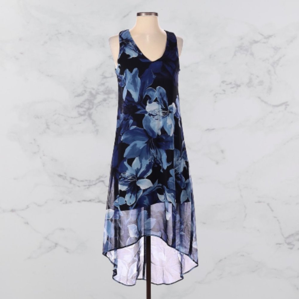 Karen Kane | Blue Flower High-Low Casual Flowy Dress | XS